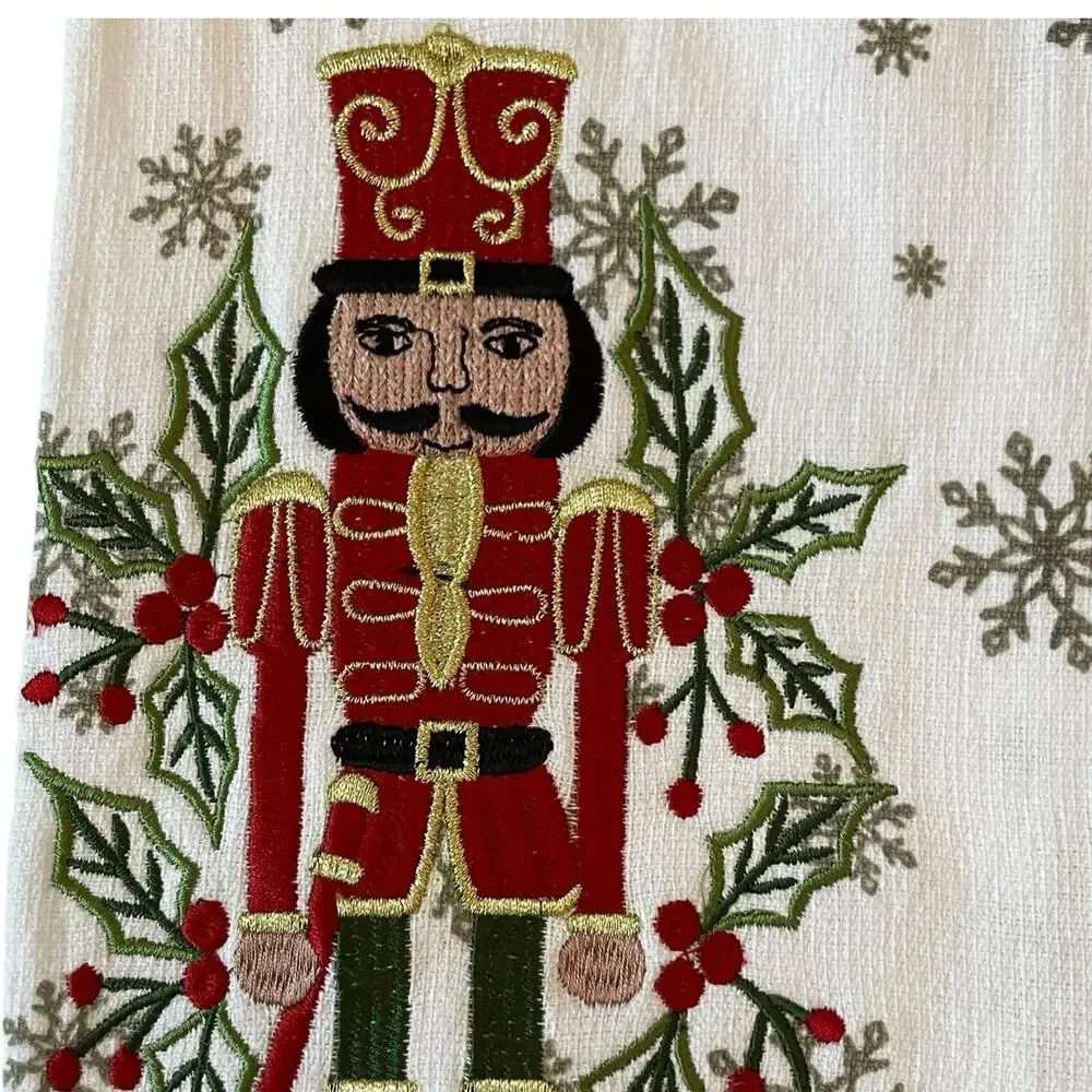 3pc Cupcakes & Cashmere Christmas Nutcracker Kitchen Towels Embroidered 18x28